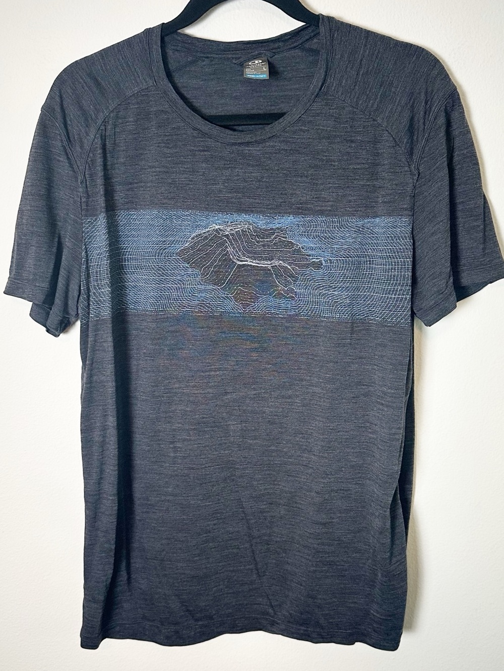 Icebreaker Short Sleeve T Shirt Graphic Charcoal Grey Cool Lite Merino Wool L